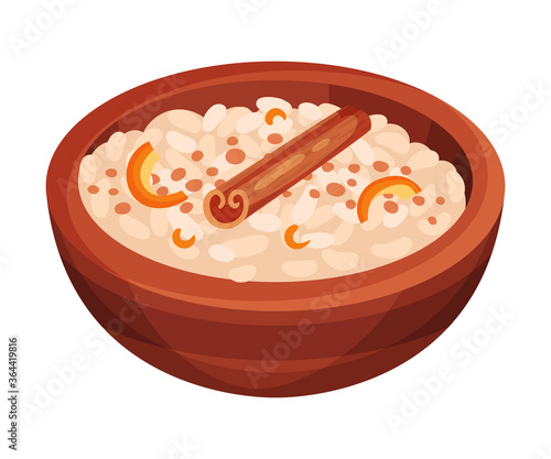 Rice Milk Pudding with Cinnamon and Lemon Peel as Cuban Dish Vector Illustration