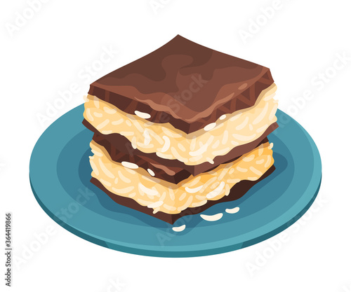 Sponge Cake with Cream as Cuban Dessert Vector Illustration