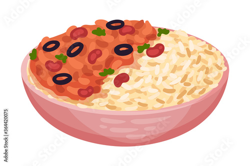 Cooked Minced Beef with Rice as Cuban Dish Vector Illustration