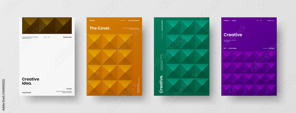 Company identity brochure template collection. Business presentation vector A4 vertical orientation front page mock up set. Corporate report cover abstract geometric illustration design layout bundle. Company identity brochure template collection. Business presentation vector A4 vertical orientation front page mock up set. Corporate report cover abstract geometric illustration design layout bundle.
