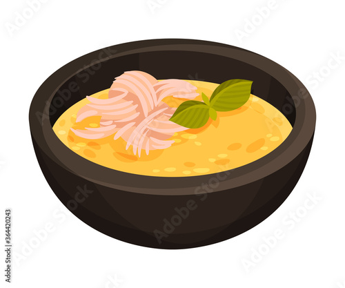 Creamy Soup with Corn and Meat as Cuban Dish Vector Illustration