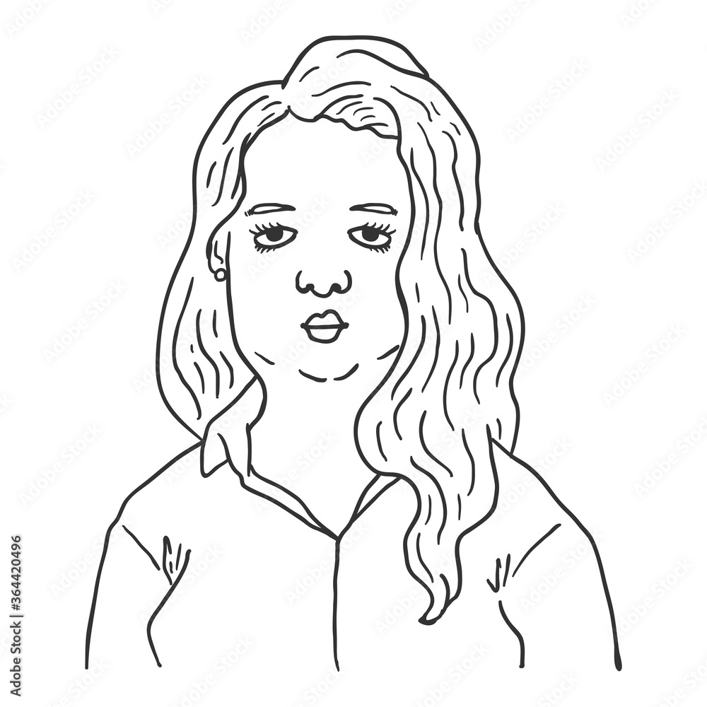 Vector Outline Character - European Young Woman. Vector Outline Character - European Young Woman.