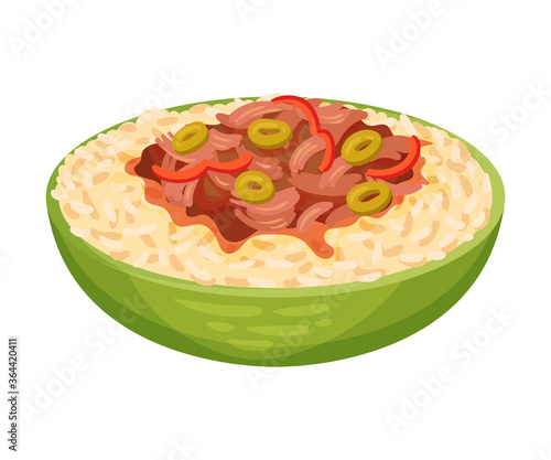 Stewed Beef and Rice as Cuban Dish Vector Illustration