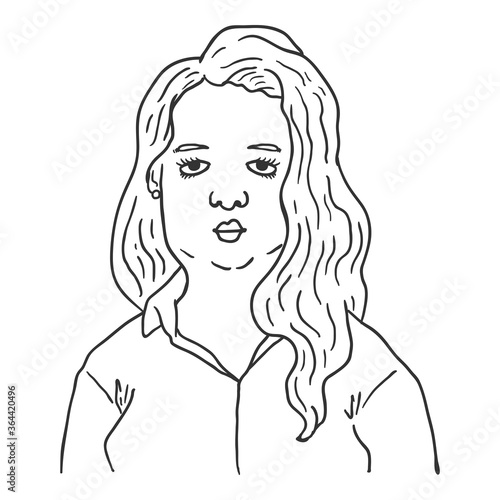 Vector Outline Character - European Young Woman.