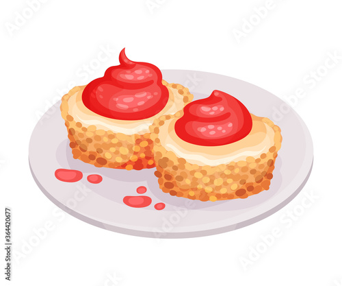 Sweet Cupcakes with Berry Cream as Cuban Dessert Vector Illustration