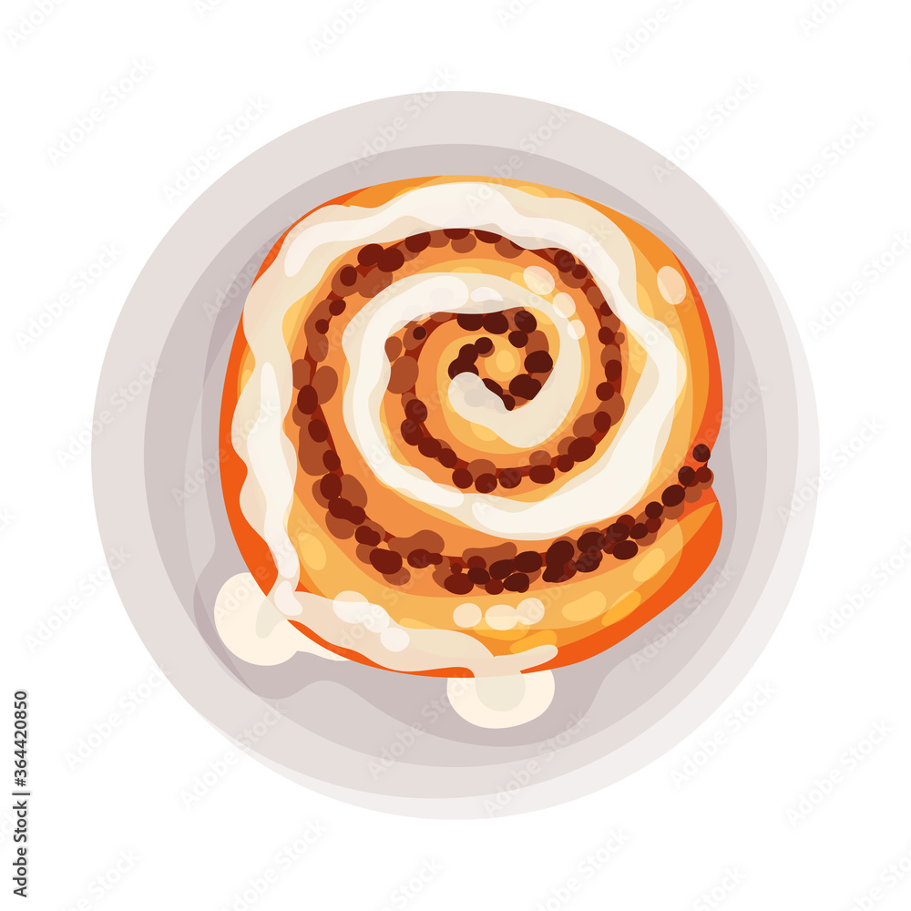 Fototapeta premium Cinnamon Bun as Dessert Served on Plate Vector Illustration