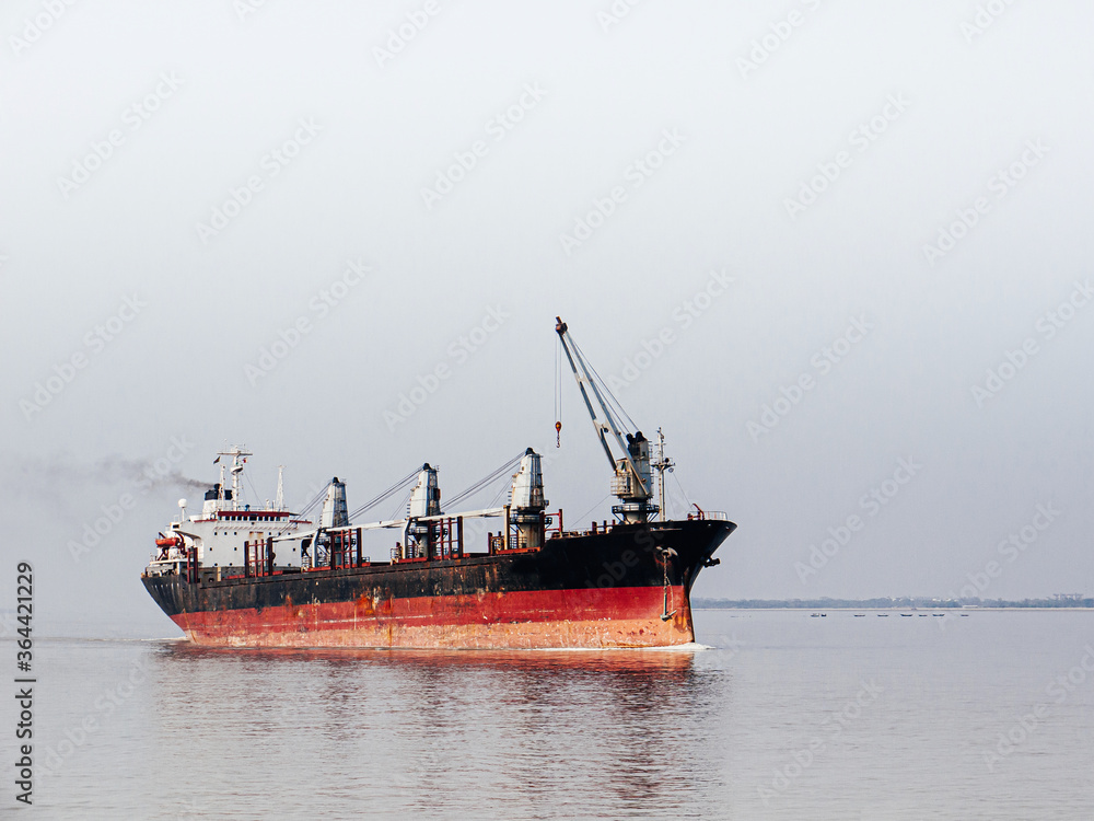 Container Ship, Old freighter ocean ship in import export logistic business
