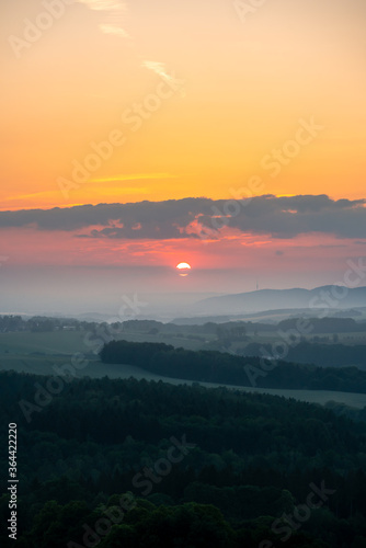 Sunset view from the Fortress Koenigstein in the Saxon Switzerland
