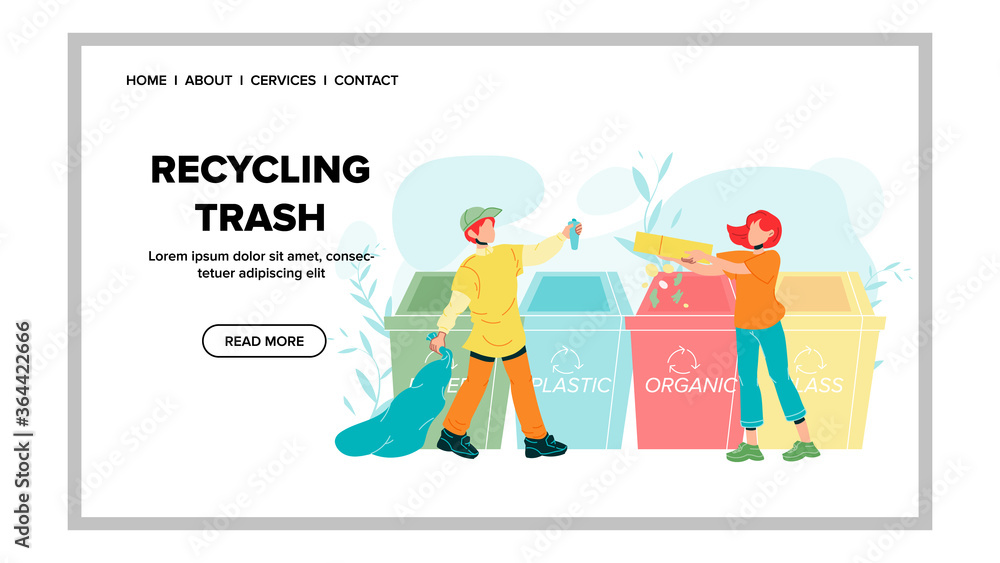 Recycling Trash Rubbish Throw Boy And Girl Vector Recycling Trash Rubbish Throw Boy And Girl Vector