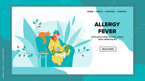 Allergy Fever Illness Woman Sit In Chair Vector