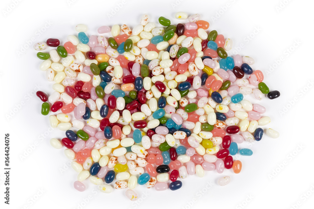 Pile of the varicolored jelly beans on white background Pile of the varicolored jelly beans on white background