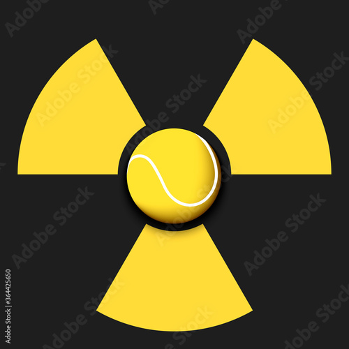 Radiaction symbol with tennis ball. Caution radioactive danger sign. Tennis quarantined. Cancellation of sports tournaments. Vector illustration