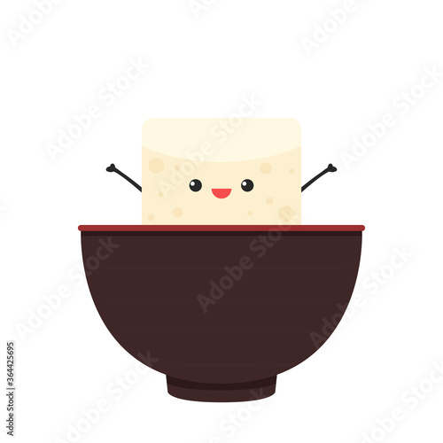 Tofu vector. Tofu in bowl. Tofu character design.