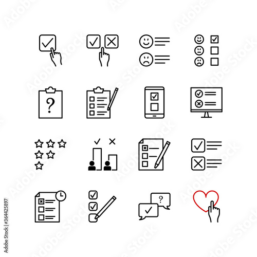 Set of questionnaire and Survey vector icon. Contains such Icons as list,  comment, customer reviews, internet, opinion and more. Editable Stroke