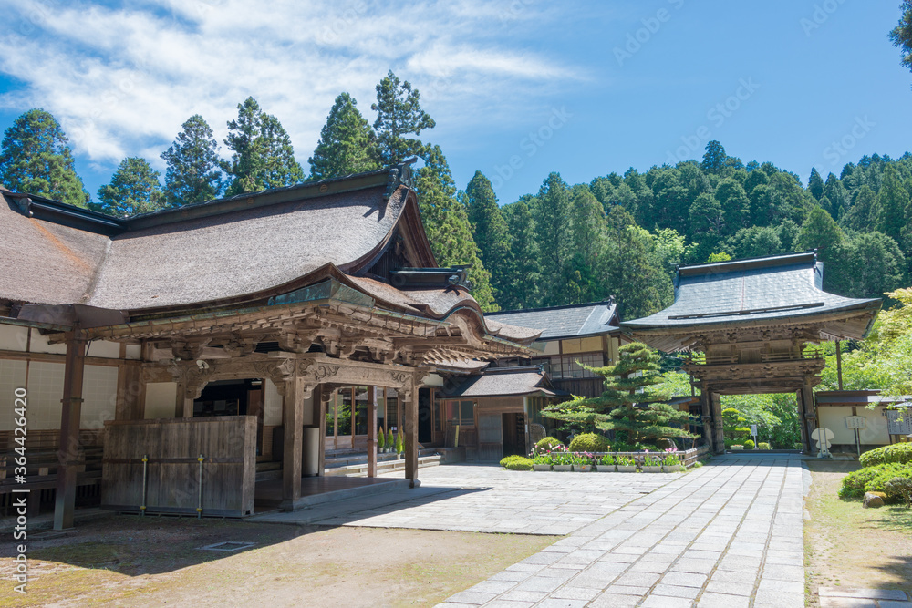 Kongo Sanmai-in Temple in Koya, Wakayama, Japan. Mount Koya is UNESCO World Heritage Site- Sacred Sites and Pilgrimage Routes in the Kii Mountain Range.