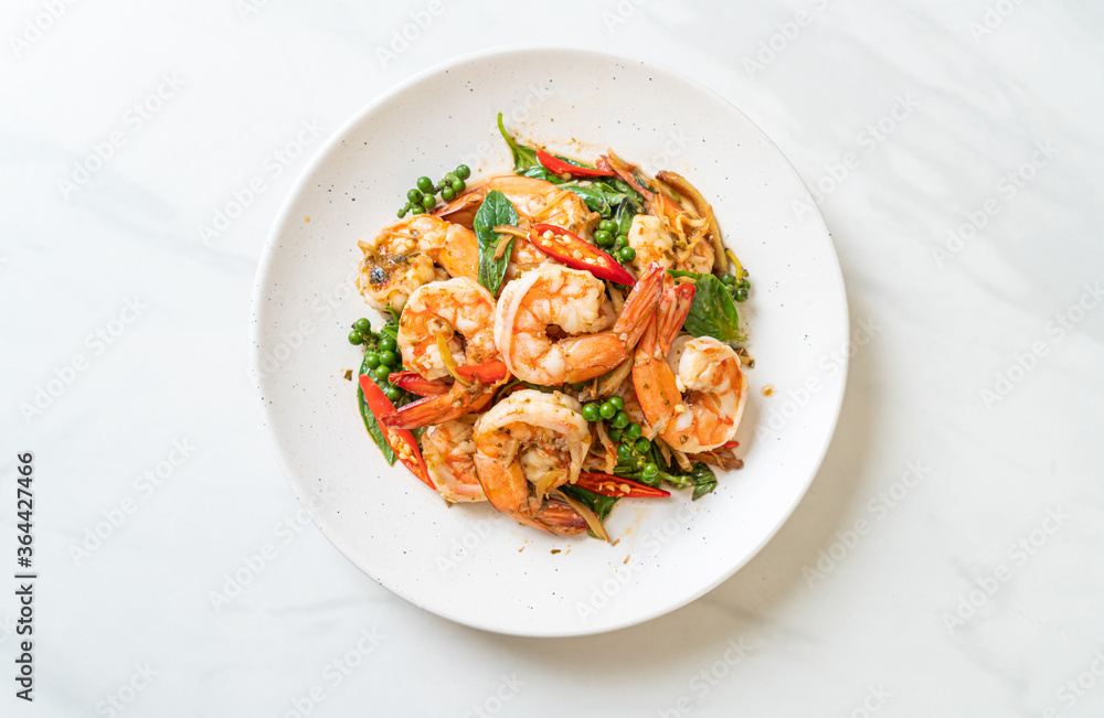 stir fried holy basil with shrimps and herb stir fried holy basil with shrimps and herb