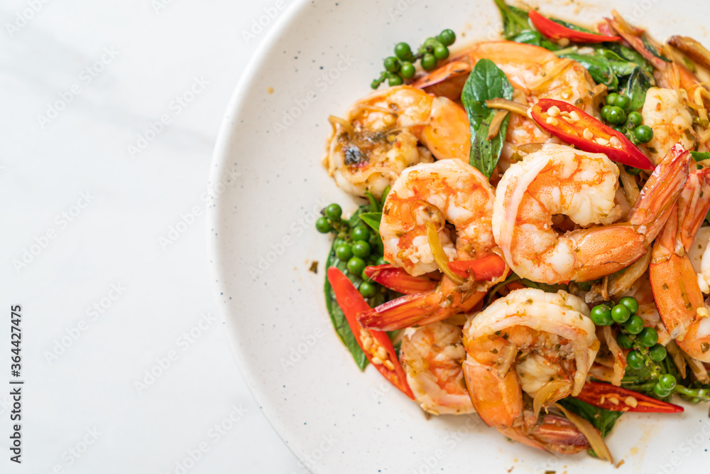 stir fried holy basil with shrimps and herb stir fried holy basil with shrimps and herb