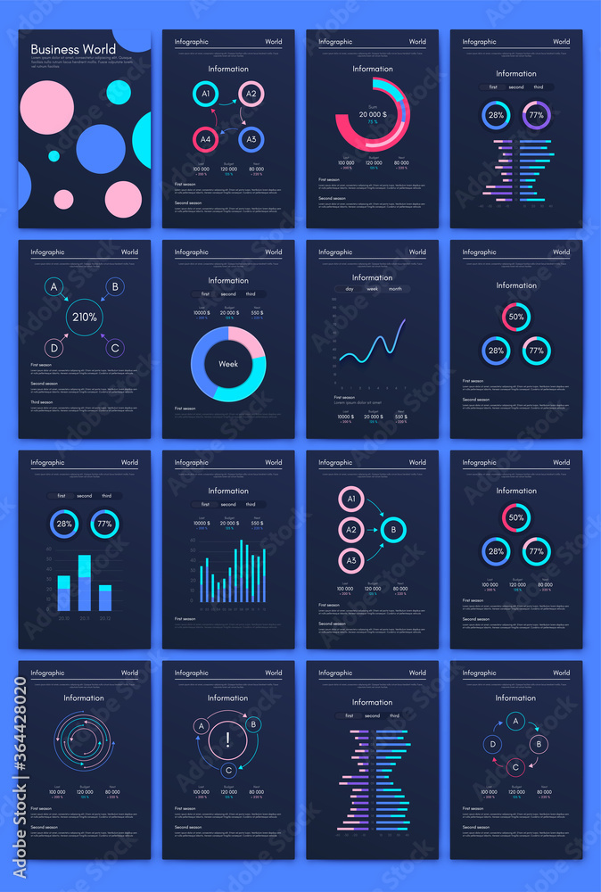 Modern infographic vector elements for business brochures. Use in website, corporate brochure, advertising and marketing. Pie charts, line graphs, bar graphs and timelines. Modern infographic vector elements for business brochures. Use in website, corporate brochure, advertising and marketing. Pie charts, line graphs, bar graphs and timelines.
