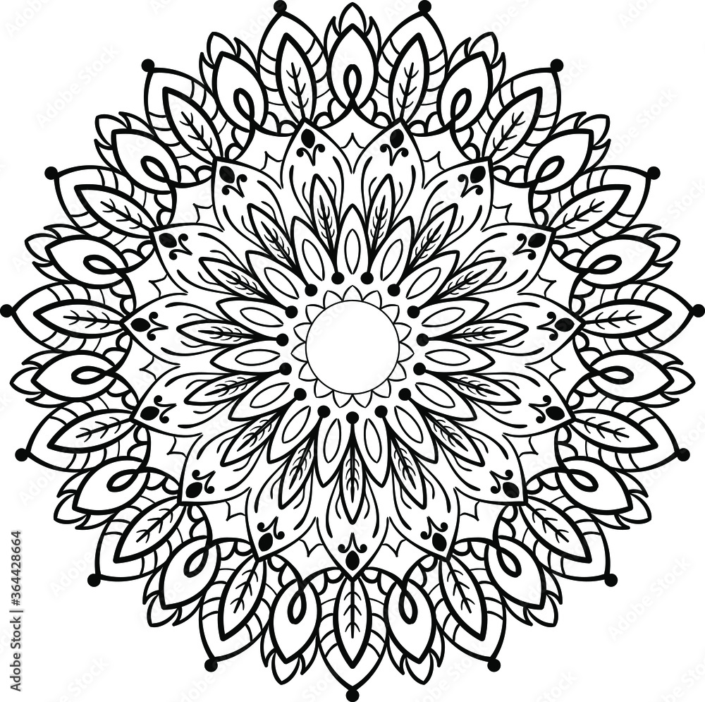Mandala hand drawn round floral ornament pattern. Anti-stress coloring page for kids and adults. Yoga, tatoo, mehndi, lace design. Vector illustration. Mandala hand drawn round floral ornament pattern. Anti-stress coloring page for kids and adults. Yoga, tatoo, mehndi, lace design. Vector illustration.