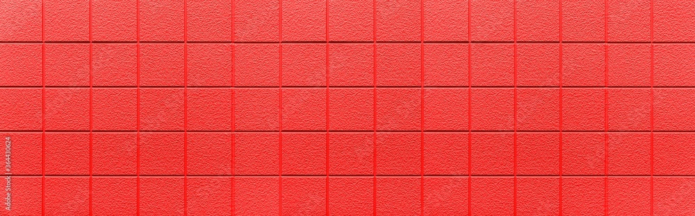 Fototapeta premium Panorama of Cement block wall Painted red texture and seamless background