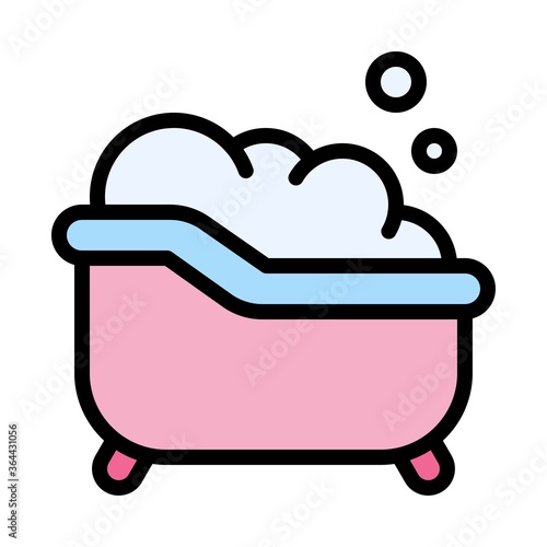 baby shower related small baby bath tub with soap bubbles vector with editable stroke,