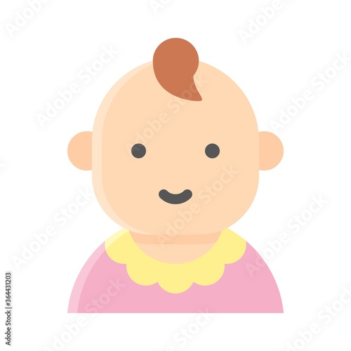 baby shower related small kid or children girl with dress and hair vector in flat style,