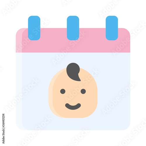 baby shower related small kid or children boy face in calendar vector in flat style,