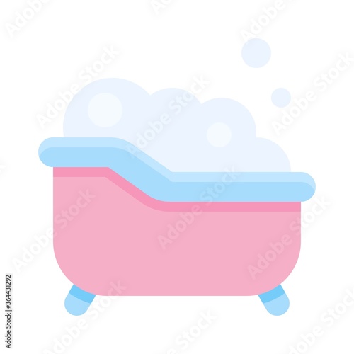 baby shower related small baby bath tub with soap bubbles vector in flat style,
