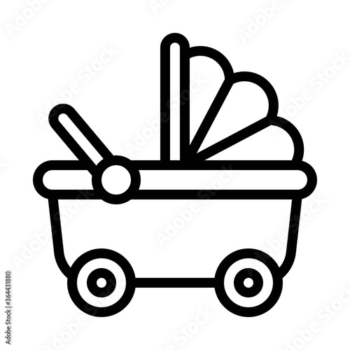 baby shower related small baby stroller or buggy vector in lineal style,