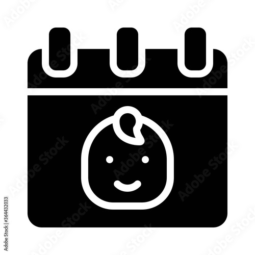 baby shower related small kid or children boy face in calendar vector in solid design,