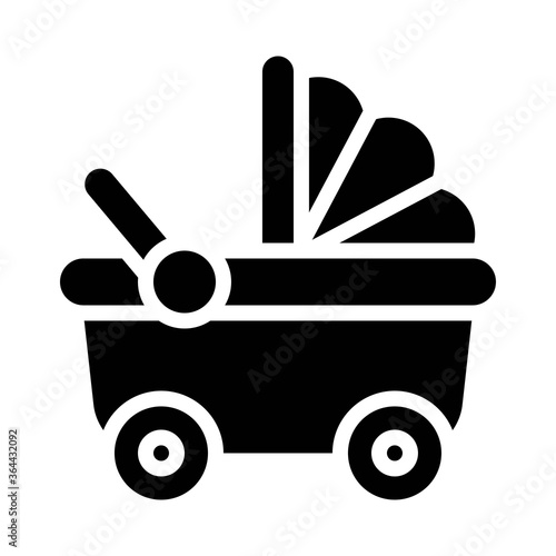 baby shower related small baby stroller or buggy vector in solid design,