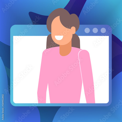 happy businesswoman having online briefing or consultation during video call remote work quarantine isolation concept woman worker in web browser window portrait vector illustration