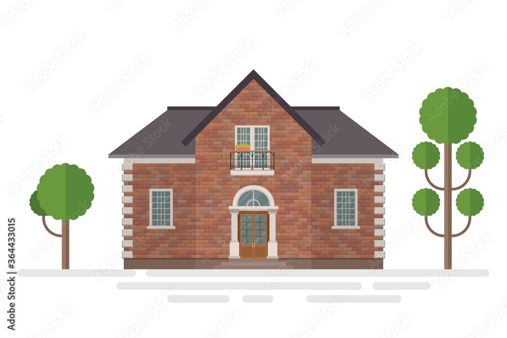Brick house building vector illustration isolated on white background