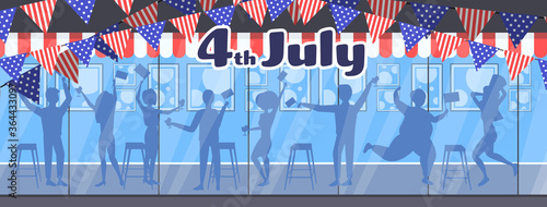 people silhouettes celebrating 4th of july american independence day celebration concept cafe exterior full length horizontal vector illustration