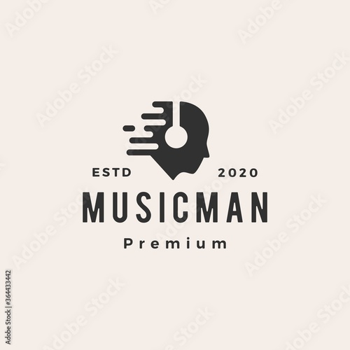 music man headphone hipster vintage logo vector icon illustration