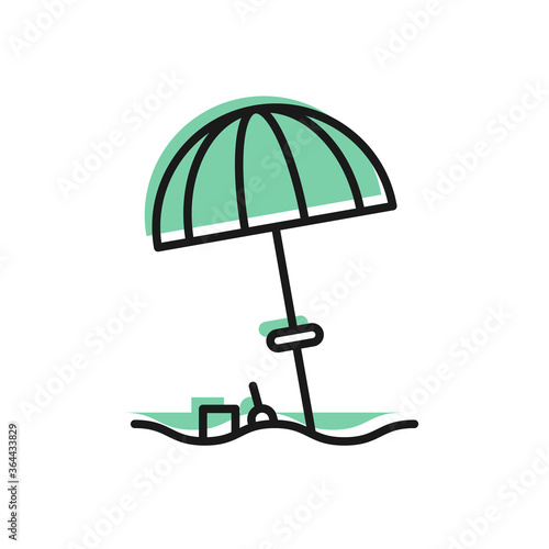 Black line Sun protective umbrella for beach icon isolated on white background. Large parasol for outdoor space. Beach umbrella. Vector Illustration.