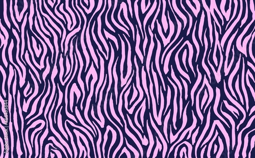Zebra print  animal skin  tiger stripes  abstract pattern  line background  fabric. Trendy vintage  retro 80s  90s. Vector artwork. Amazing hand drawn illustration. Black  pink colors. Poster  banner.