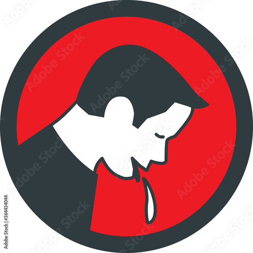 Young male vomiting due illness, disease, toxicosis or covid-19. Vector icon