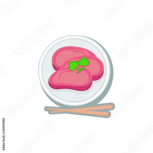 Pork Loin sliced on red plate,pork meat for Japanese grill, korean grill, thai pan bbq grill. Drawing illustration vector.