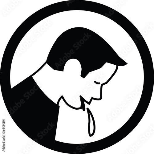 Young male vomiting due illness, disease, toxicosis or covid-19. Vector icon