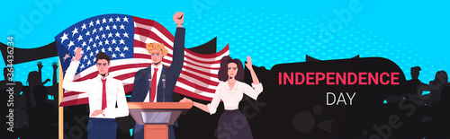 politicians team speaking to people from tribune 4th of july american independence day celebration concept horizontal portrait vector illustration