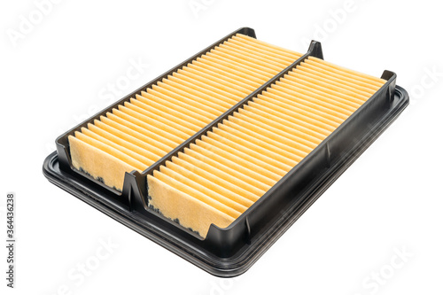 Square car air filter on a white background