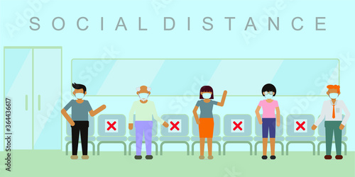 people in the room social distancing with flat design style