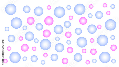 Vector illustration of abstract background of blue, pink and bubbles. Round