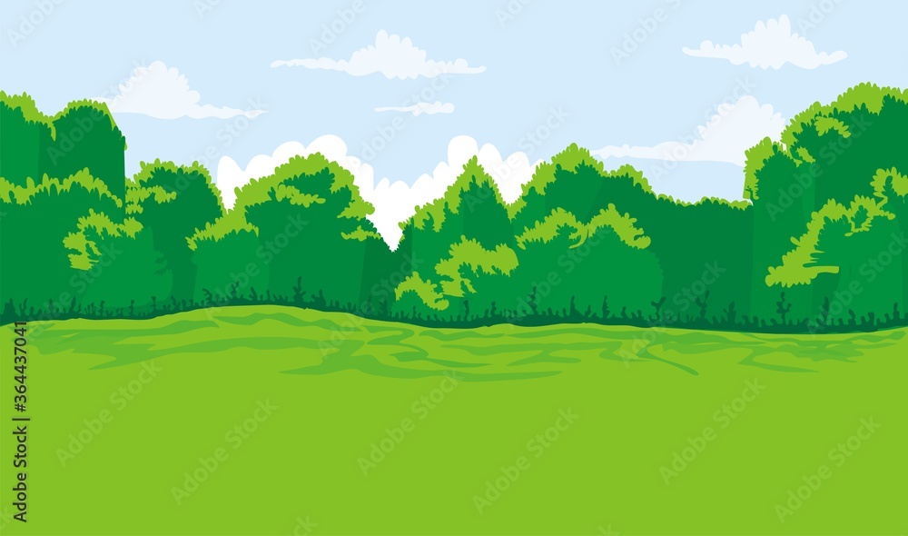 Cute cartoon seamless landscape with separated layers, 
summer day illustration