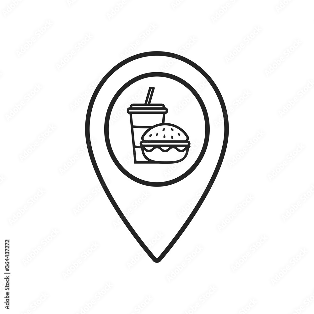 Food court or fast food location pin, pointer sign icon, flat symbol. Vector Food court or fast food location pin, pointer sign icon, flat symbol. Vector