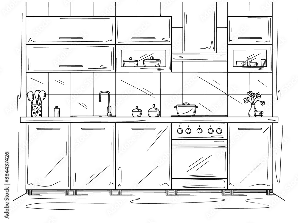 Kitchen furniture. Vector illustration in sketch style Kitchen furniture. Vector illustration in sketch style