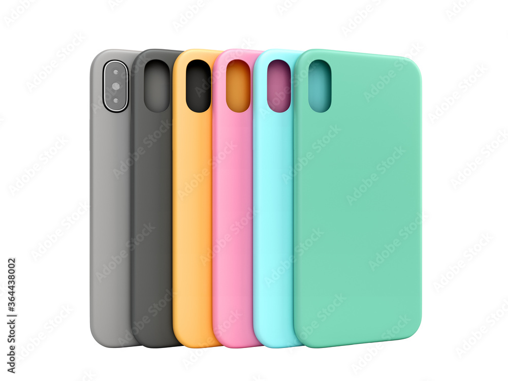 multicolored phone cases presentation for showcase 3d render on white no shadow
