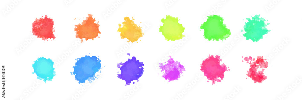Vector set of realistic isolated colorful watercolor stains for decoration and covering on the white background.