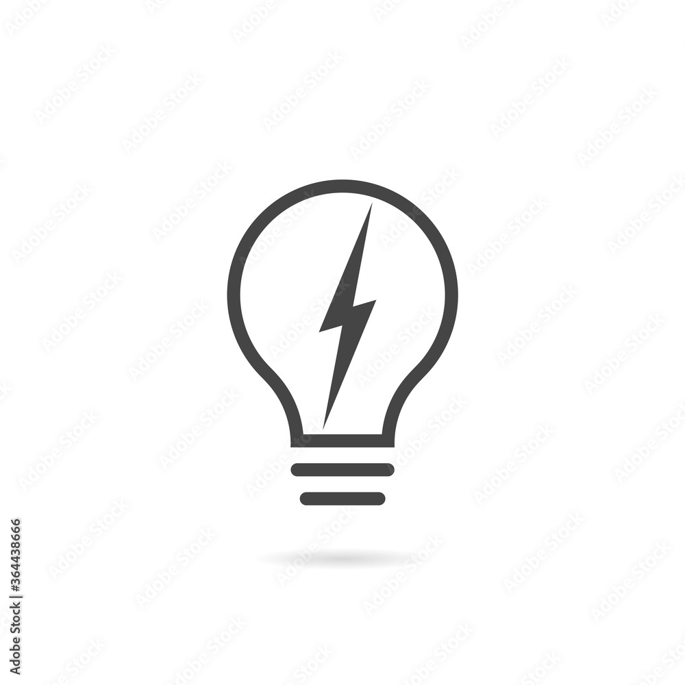 Light bulb with lightning symbol icon with shadow Light bulb with lightning symbol icon with shadow
